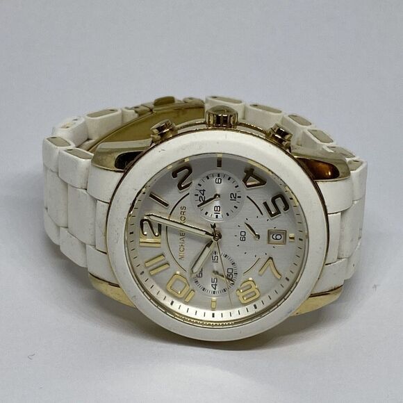 Michael Kors Mercer MK-5889 Womens White Silicone Analog Dial Quartz Watch VK426 - Picture 7 of 12